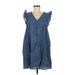 Gilli Casual Dress - Mini V-Neck Short sleeves: Blue Print Dresses - Women's Size Medium