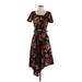 Luxe by Carmen Marc Valvo Casual Dress - A-Line Scoop Neck Short sleeves: Brown Floral Dresses - Women's Size 4