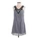 Banana Republic Cocktail Dress - Party Scoop Neck Sleeveless: Gray Print Dresses - Women's Size 2