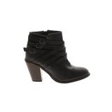 Journee Collection Ankle Boots: Strappy Chunky Heel Boho Chic Black Print Shoes - Women's Size 8 - Round Toe