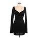 Shein Cocktail Dress - Mini Plunge Long sleeves: Black Solid Dresses - Women's Size Large