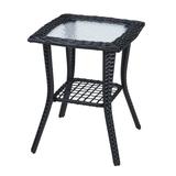 Ktaxon Wicker Side Table Patio Rattan Coffee Table for Patio Garden Porch Living Room 2 Tiers End Table for More Storage Space Black