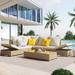 3-Piece Outdoor Sofa Set Modern Luxury Wicker Rattan Sectional Sofa Couch with Adjustable Chaise Lounge Frame Cushion and Tempered Glass Table Conversation Set for Outdoor Lawn Garden Natural