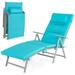 Gymax Folding Chaise Lounge Chair Recliner Cushion Pillow Adjustable Outdoor Turquoise