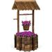 Rustic Wooden Wishing Well Planter Outdoor Home DÃ©cor for Patio Garden Yard w/ Hanging Bucket