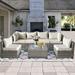 7 Piece Outdoor PE Rattan Wicker Sofa Set Patio Conversation Sofa Chair Set with Glass Table and Cushion (Black)