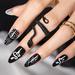 Press On Nails Almond SHOWMORE Black Goth Acrylic Fake Nails Medium Stiletto Snake Witchy Glue On Nails False Nails with Design Reusable Stick On Nails in 12 Sizes 24 Nail Kit with Glue