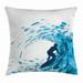 Ride The Wave Throw Pillow Cushion Cover Silhouette of a Surfer under Giant Ocean Waves Athlete Hobby Lifestyle Image Decorative Square Accent Pillow Case 20 X 20 Inches Night Blue by Ambesonne