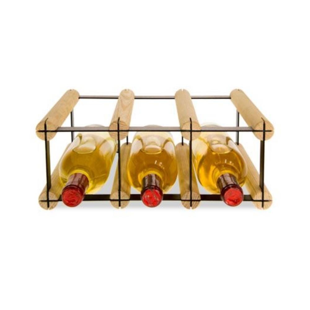 PROREGAL Modulares Weinregal VINOTECA MOD METAL | HxBxT 12,5x32,5x24,5cm | 3x1 Flaschen | Massives Kiefernholz | Natur | Flaschenregal Image