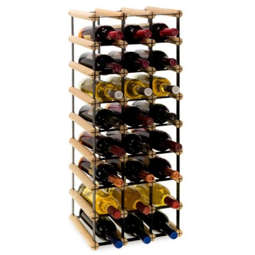 PROREGAL Modulares Weinregal VINOTECA MOD METAL | HxBxT 82,5x32,5x24,5cm | 3x8 Flaschen | Massives Kiefernholz | Natur | Flaschenregal Image