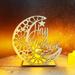 3D Wooden Handmade Moon Star LED Lights - Perfect Ramadan Kareem Ornament for Muslims Eid Crafts Home Decor & Themed Parties