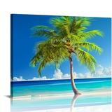 Gotuvs Wall Art Canvas Painting Palms and Beach A Beach With Palm Trees on White Beaches and Blue Oceans Picture Poster Print Framed and Stretched Ready to Hang for Living Room Bedroom