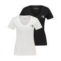 Calvin Klein Damen T-Shirt MONOLOGO V-NECK TEE 2er-Pack, schwarz, Gr. M