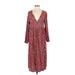 GraceAtwood The Drop Casual Dress - Midi V Neck 3/4 sleeves: Red Dresses - Women's Size Small