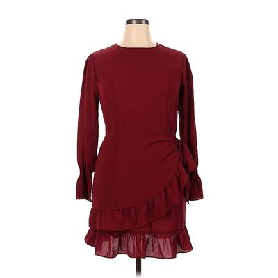 Vestidos Casual Dress - DropWaist Ruffles Long Sleeve: Burgundy Dresses - Women's Size X-Large