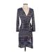 BCBGMAXAZRIA Cocktail Dress - Wrap: Blue Fair Isle Dresses - Women's Size Small