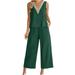 knqrhpse Lounge Sets for Women Workout Sets Linen Pants Women s Solid Loose Suit V Neck Vest Tank Women s Bottom Pants With Pockets Two Piece Sets for Women Sweat Suit 2 Piece Set Green M