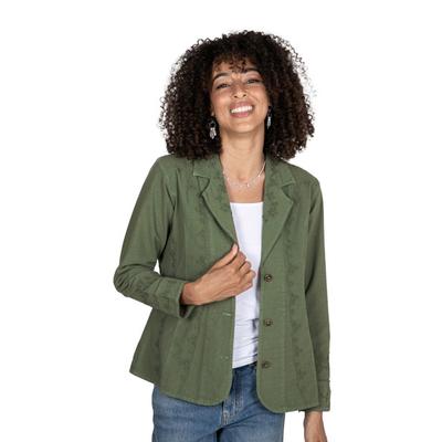 Andean Fields,'Embroidered Laurel Green Cotton Blazer Jacket from Peru'