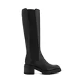 Dune London Womens Leather Cleated Block Heel Knee High Boots - 6 - Black, Black