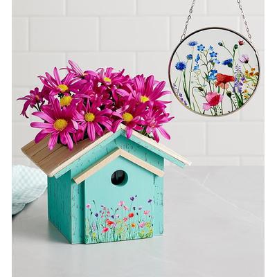 1-800-Flowers Seasonal Gift Delivery Birdhouse Of Blooms W/ Suncatcher