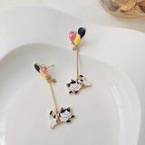 Anthropologie Jewelry | Anthro Flying Cat Carried By Balloons Long Dangle Pin Earrings | Color: Gold/Pink | Size: Os