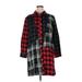 OSO Casuals Casual Dress - Shirtdress High Neck 3/4 sleeves: Red Checkered/Gingham Dresses - Women's Size X-Large