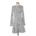 Tory Burch Casual Dress - Fit & Flare: Gray Damask Dresses - Women's Size Small