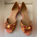 Nine West Shoes | Beautiful, Orange, Beaded Peep Toe Shoes, Size 8 | Color: Orange | Size: 8