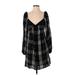 BP. Casual Dress - Mini V Neck Long sleeves: Black Plaid Dresses - Women's Size Small