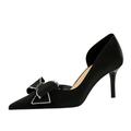Womens Stiletto Pumps Pointed Toe High Heel 7CM Dress Evening Party Wedding Shoes Bow Satin Prom Dress Shoes (7.5,Black)