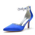 Women's Closed Toe Heels Pumps Stiletto Heels Sandals Back Zipper Satin Prom Wedding Party Dress Shoes for Women,Blue,7 UK