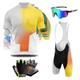 Mens Summer Cycling Short Sleeve Top and Gel Bib Shorts Set,2024 Pro Team Cycling Suits For Men+Cycling Gloves+Cycling Goggles (Typ-3,5XL)