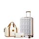 Kono Luggage Sets of 3 Piece Carry On Suitcase Lightweight ABS Hard Shell Cabin Luggage with TSA Lock+Travel Bag and Toiletry Bag(White/Brown,20 inch Luggage Set)