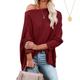 AQWAL Open Knit Tunic,Open Knit Tunic Tees,2024women'S Casual Boat Neck Off The Shoulder Long Sleeve Waffle Knit Shirts (Red,M)