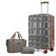 Kono 3 Piece Luggage Sets Large Suitcase with Spinner Wheels Lightweight ABS Hard Shell Travel Luggage with Travel Bag and Toiletry Bag Carry-on Suitcase with TSA Lock(Grey/Brown,28 inch Luggage Set)