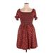 Vibe Sportswear Casual Dress - Mini Square Short sleeves: Burgundy Dresses - Women's Size 1X