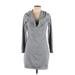 Derek Heart Casual Dress - Mini Plunge 3/4 sleeves: Gray Marled Dresses - Women's Size Large