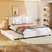 Queen Size Upholstered PU Leather Platform Bed with Headboard and Twin Trundle,White