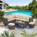 Gray+ Khaki 6-piece Outdoor Patio Sectional Sofa Conversation Set with All-weather Wicker Rattan and Tempered Glass Coffee Table