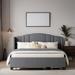 Queen Size Platform Bed with Wingback Headboard, Upholstered Bed with Twin Trundle, Wooden Bed with 2 Storage Drawers, Grey