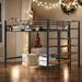 Full Size Metal Loft Bed with Upper Grid Storage Shelf and Lateral Storage Ladder, Maximized Space, Contemporary Build, Black