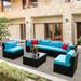 5 Pieces PE Rattan All-Weather Sectional Outdoor Furniture Set with Comfort Cushions and Pillows and Coffee Table