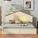 Wooden Platform Bed with House-shaped Headboard and Built-in LED, Full Size