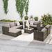 Brown +Brown 6 Piece PE Rattan Outdoor Sofa Set with Glass Table