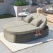 PE Rattan Outdoor Daybed with Foldable Cup Trays and Adjustable Reclining Backrests, Removable Cushions, Set for 2