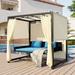 Blue All Weather PE Rattan & Steel Frame Swing Bed with Adjustable Curtains and Anti-UV Canopy, Suitable for 2-3 People