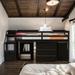 Artsy Twin Size Loft Bed with Retractable Writing Desk and 3 Drawers, Wooden Loft Bed with Storage Stairs and Shelves, Espresso