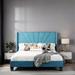 Queen Size Velvet Upholstered Bed with Headboard, Platform Bed with Support Legs, Box Spring Needed, Blue