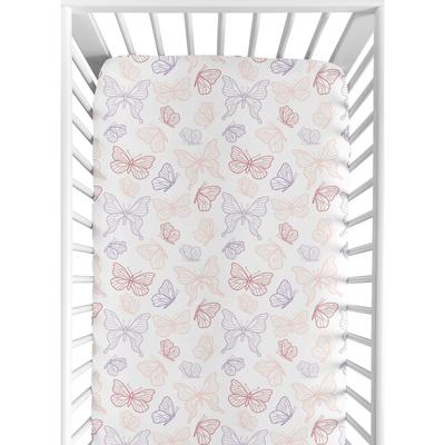 Sweet Jojo Designs Shabby Chic Butterfly Girl Fitted Crib Sheet Blush Pink Purple White Colorful Pastel Lilac Watercolor Pattern