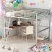 Industrial Modern Full Size Loft Metal & MDF Bed with Built-in Desk and Shelf, Sturdy Construction & Safety Guaranteed, Silver